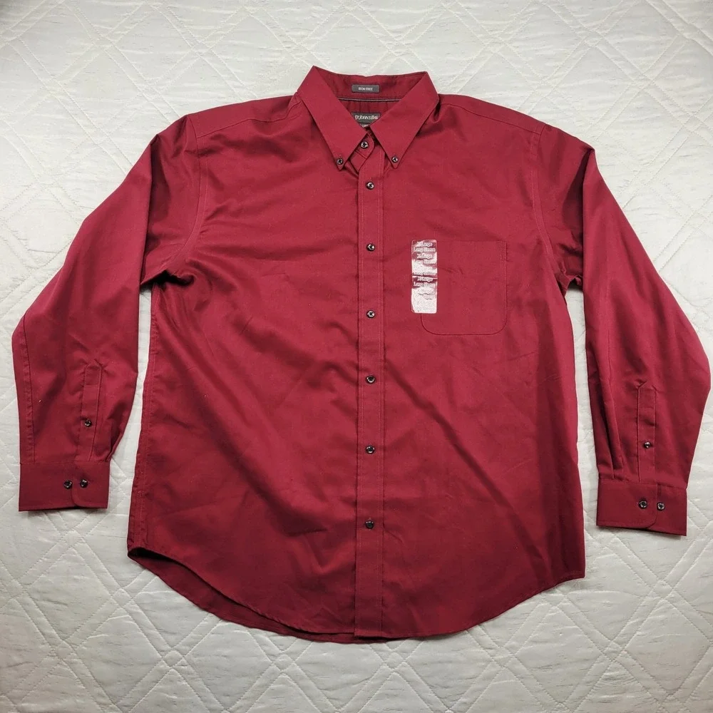 St Johns Bay burgundy Iron Free long sleeve dress shirt size XL nwt